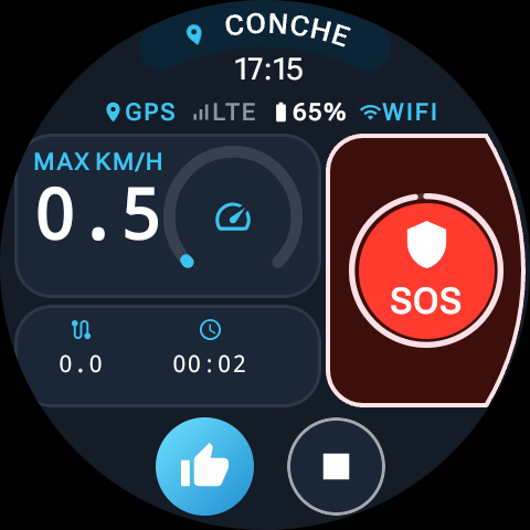 WaterGuard watch dashboard during an active session